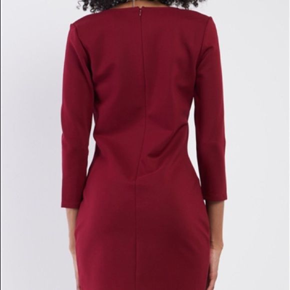 NWT SUGARLIPS Burgundy Bodycon V-neck Mini Dress - Picture 3 of 13